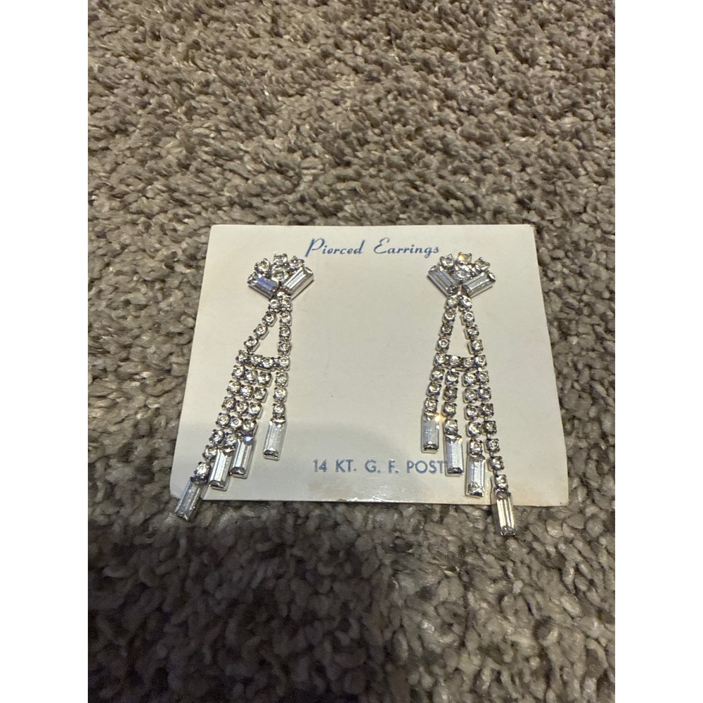 Vintage Rhinestone Chandelier Drop Earrings 14KT Gold Filled Post Silver Tone